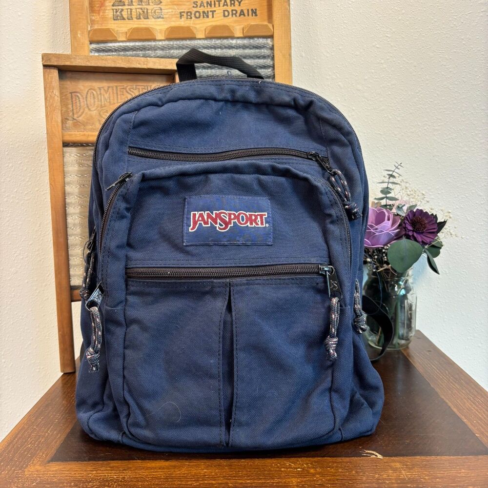 Jansport Navy Blue Large Backpack Multi Pocket School Travel Bag